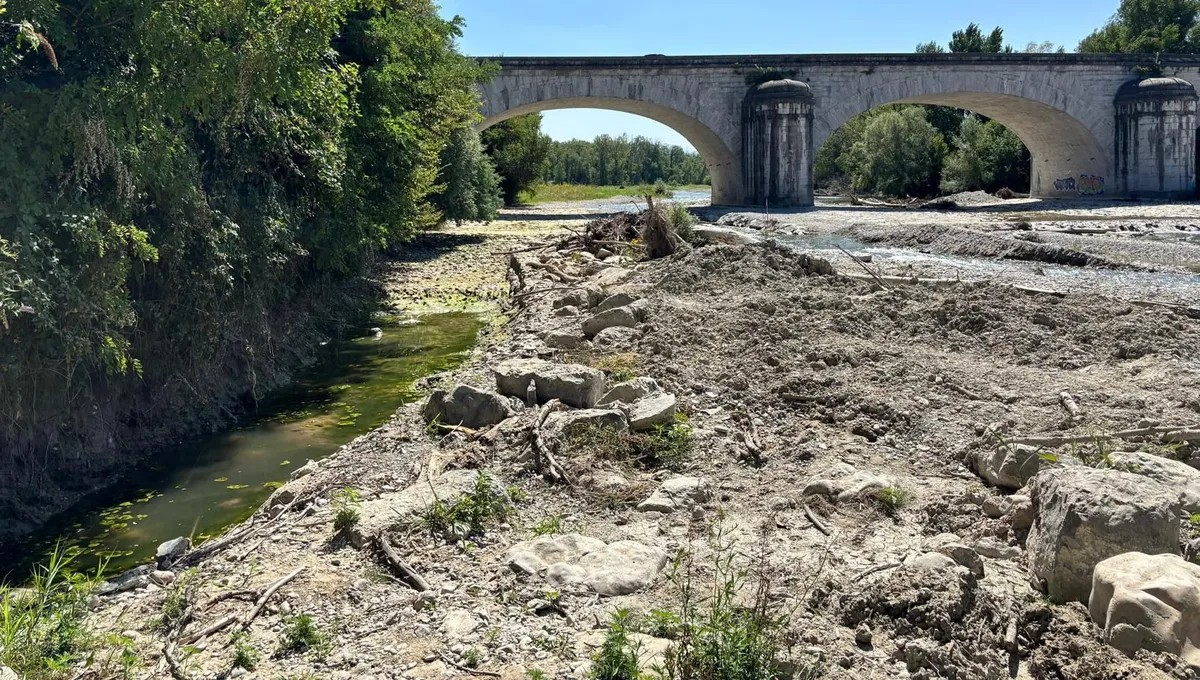 « Sous le pont de la nationale 7, à Livron-sur-Drôme, la rivière est pratiquement vide cette année. » © Radio France - Linda Rousso